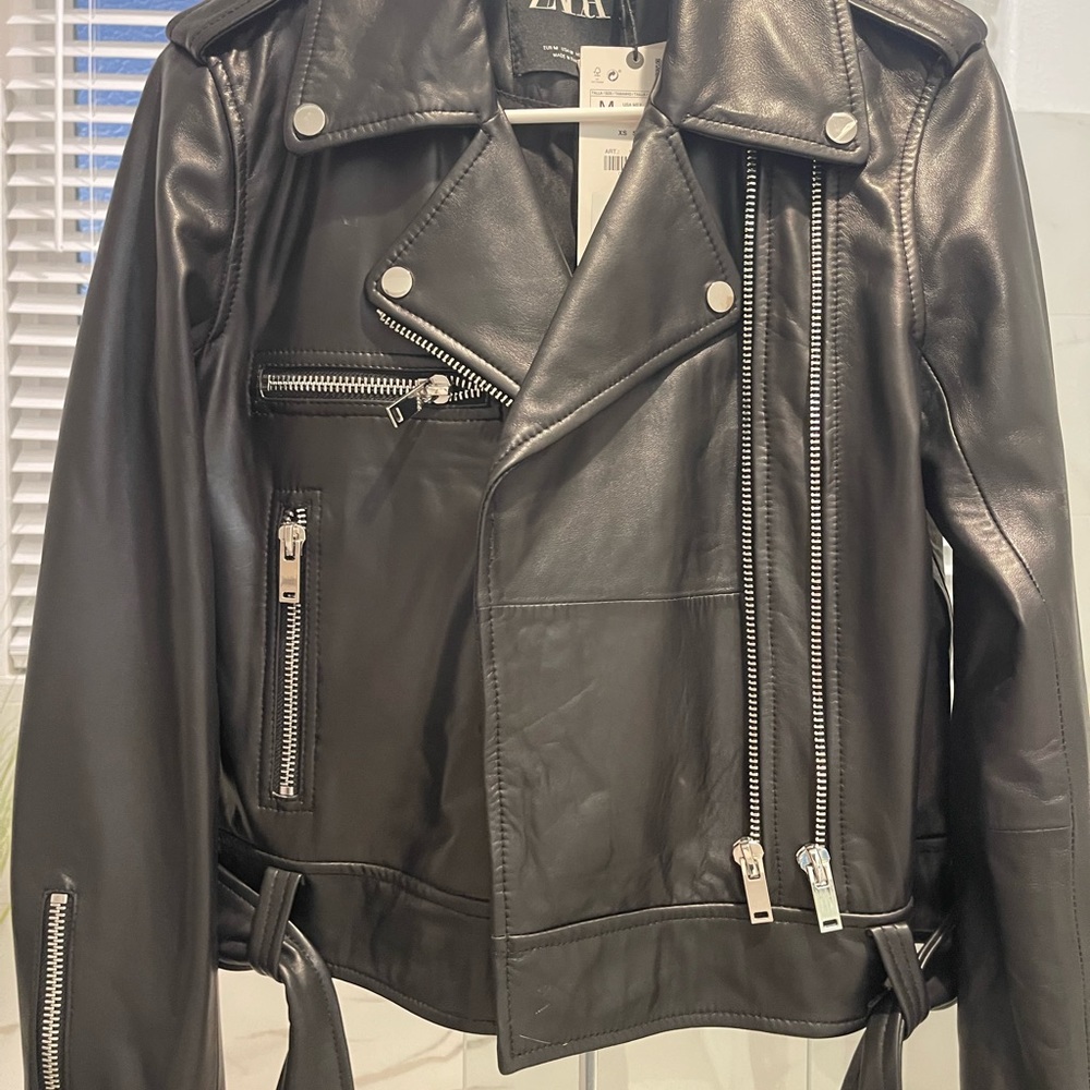 NWT Zara womens black leather jacket